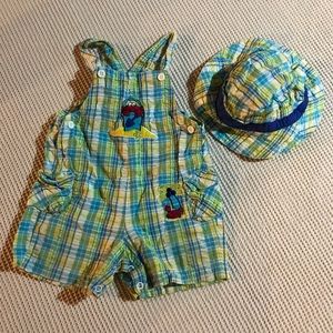 Crabby shortalls with matching hat